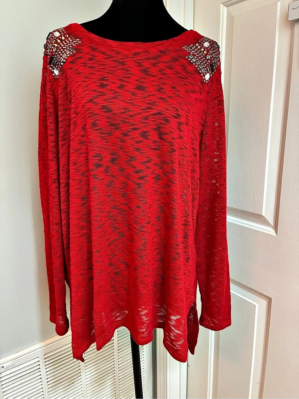 CATO Women's Red & Black Embellished Tunic XL